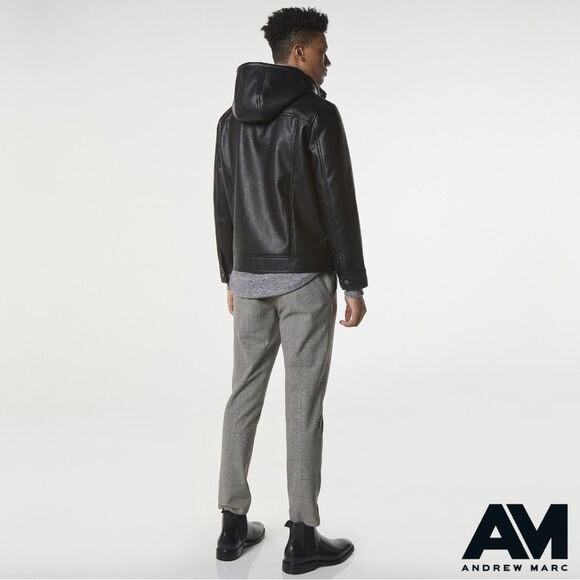 Andrew Marc **NWT**  Men's Jutland Faux Shearling-Lined Moto Jacket in Black - Picture 6 of 10